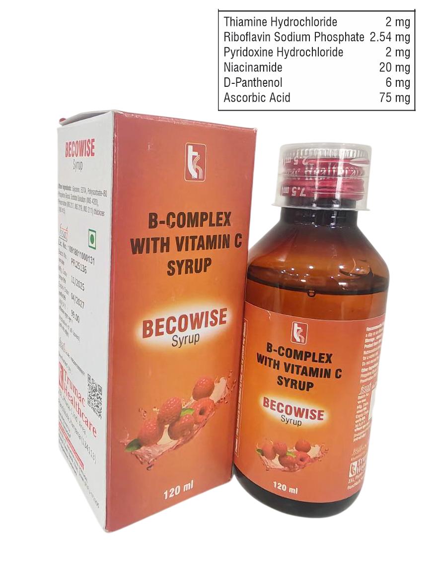 Thiamine Hydrochloride 2 mg + Riboflavin Sodium Phosphate 2.54 mg + Pyridoxine Hydrochloride 2 mg + Niacinamide 20 mg + D-Panthenol 6 mg + Ascorbic Acid 75 mg (Same as Becosules Syp 120 ml) Syrup — manufactured by Trumac Healthcare