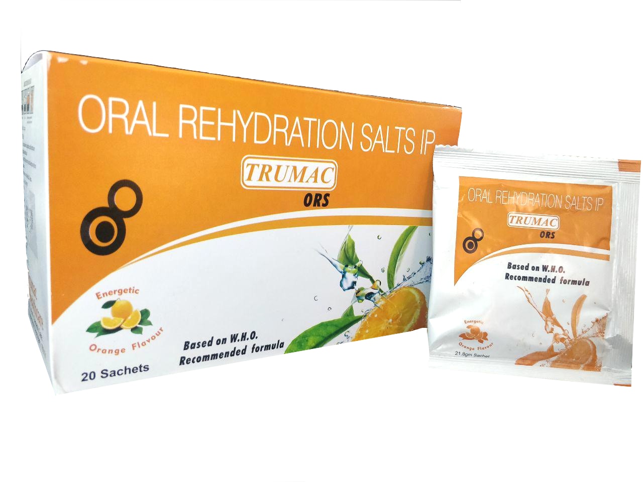 Trumac ORS Sachet — Sodium Chloride 2.6 g + Potassium Chloride 1.5 g + Sodium Citrate 2.9 g + Dextrose Anhydrous 13.5 g (per sachet, WHO low-osmolarity formula) from Trumac Healthcare PCD Pharma Franchise India