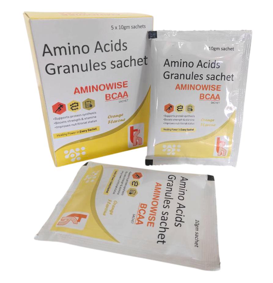 Aminowise-BCAA Sachets — L-Valine 1144 mg + L-Isoleucine 952 mg + L-Leucine 1904 mg per sachet from Trumac Healthcare PCD Pharma Franchise India