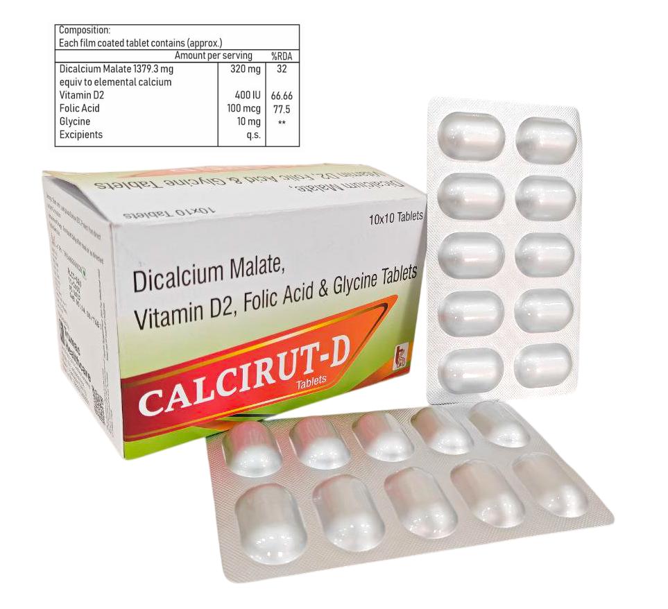 Calcirut-D Tablet — Dicalcium Malate 1379.3 mg (equivalent to elemental calcium) from Trumac Healthcare PCD Pharma Franchise India
