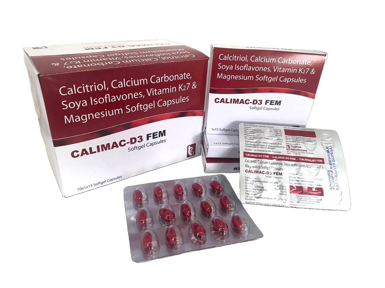 Calimac-D3 FEM Capsule — Calcitriol 0.25 mcg + Calcium Carbonate 1250 mg + Soy Isoflavones from Trumac Healthcare PCD Pharma Franchise India