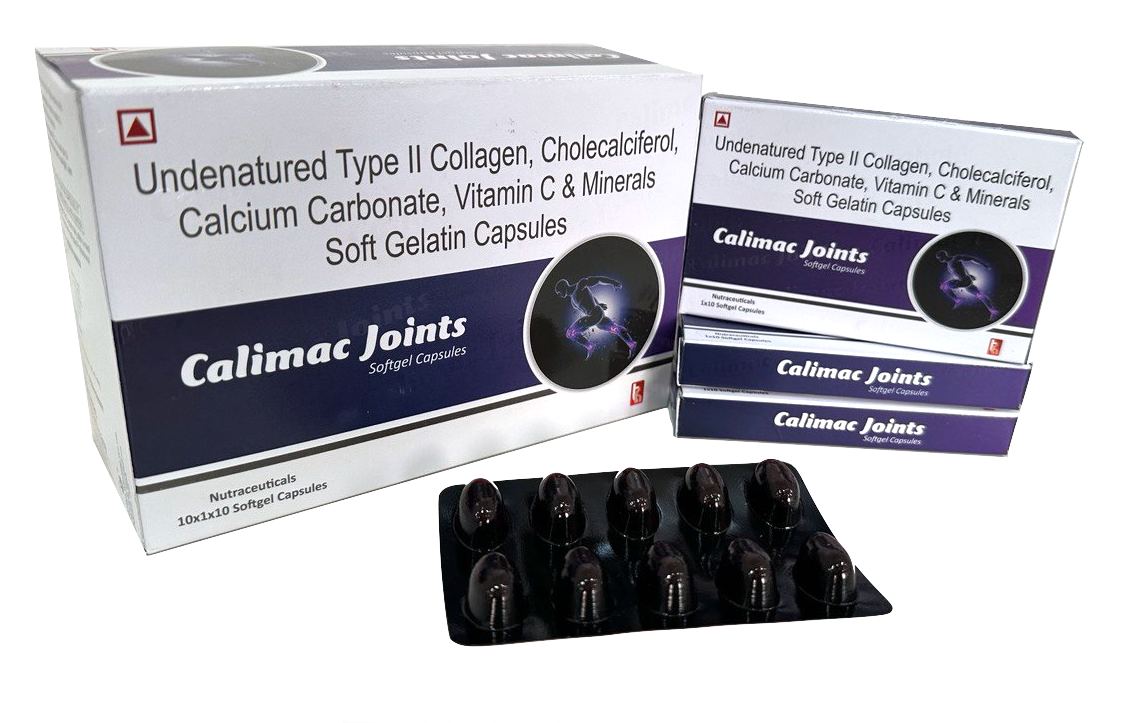 Calimac-Joints Capsule — Calcium Carbonate 600 mg + Undenatured Collagen Peptide Type II from Trumac Healthcare PCD Pharma Franchise India