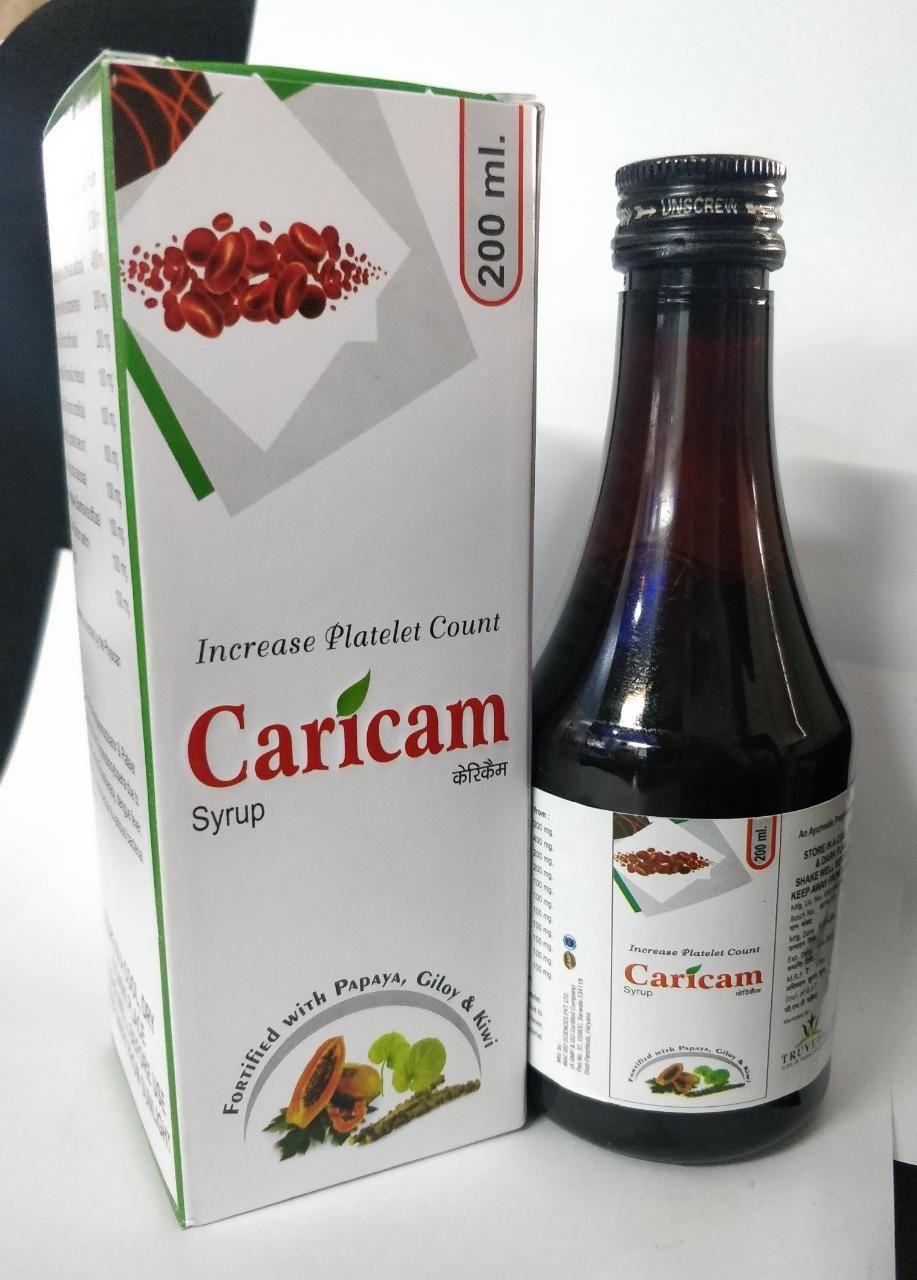 For Low Platelet Count, Dengue Fever Each 5 ml Contains: Carica Papaya 1200 mg + Mandukparni 400 mg + Aloevera 200 mg + Amla 200 mg + Haritaki 100 mg + Giloy 100 mg + Methidana 100 mg + Kiwi 100 mg Syrup — manufactured by Trumac Healthcare