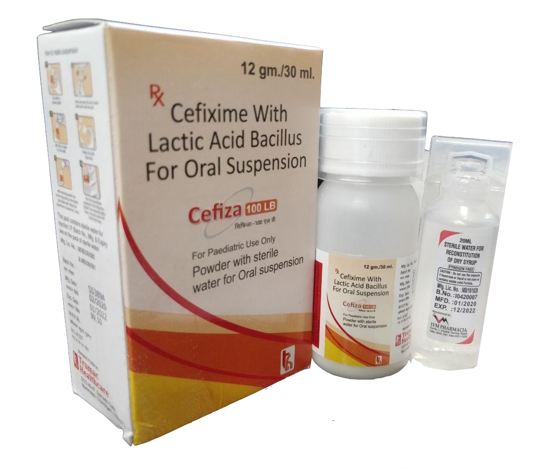 Cefixime 100 mg + Lactic Acid Bacillus 60 million spores Syrup — manufactured by Trumac Healthcare