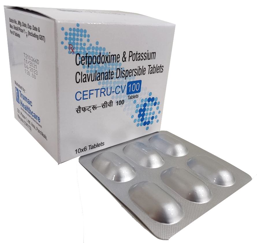 Ceftru-CV 100 Dry Syrup — Cefpodoxime 100 mg + Clavulanic Acid 62.5 mg per 5 ml (Dry Syrup) from Trumac Healthcare PCD Pharma Franchise India