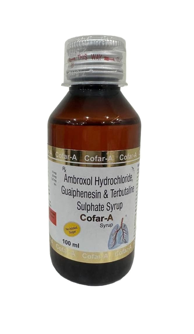 Cofar-A Syrup (100ml) — Ambroxol HCl 15 mg + Terbutaline Sulphate 1.25 mg + Guaifenesin per 5 ml from Trumac Healthcare PCD Pharma Franchise India