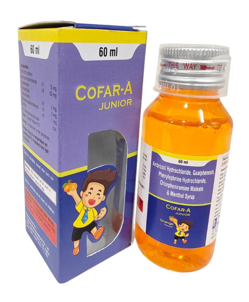 Cofar-A Junior Syrup — Guaifenesin 50 mg + Ambroxol 15 mg + Chlorpheniramine Maleate per 5 ml from Trumac Healthcare PCD Pharma Franchise India