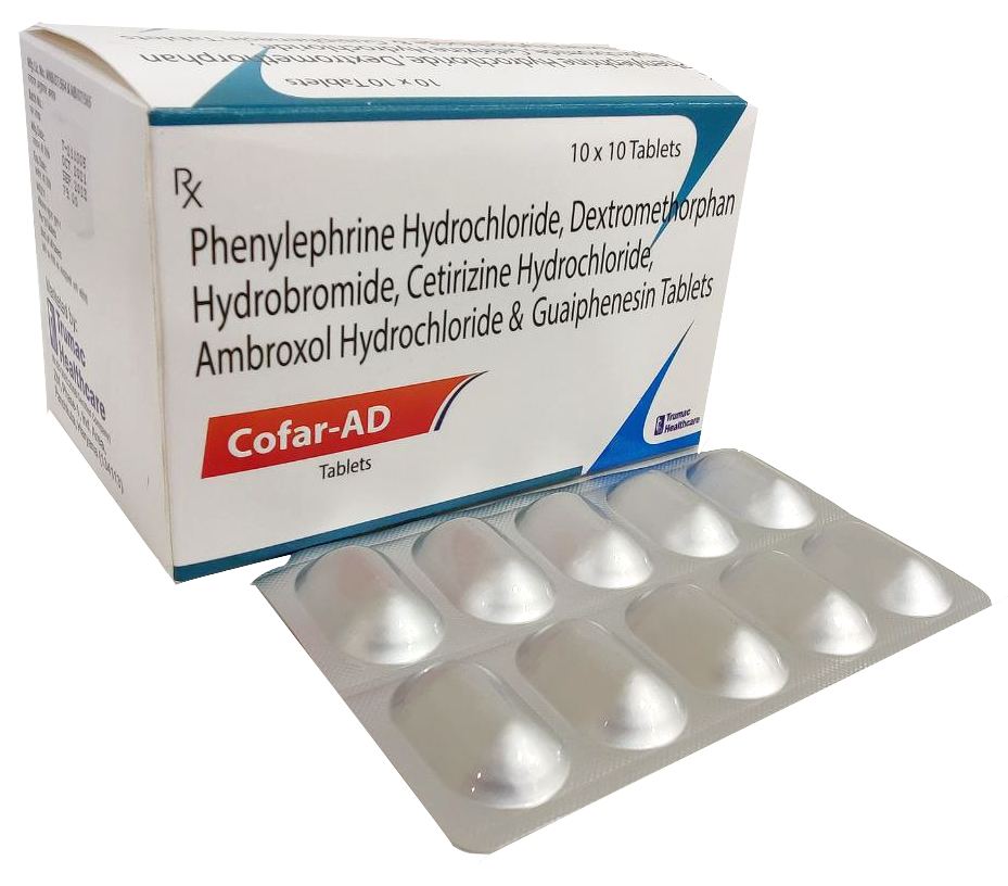 Cofar-AD Tablet — Dextromethorphan HBr 10 mg + Cetirizine HCl 5 mg + Phenylephrine from Trumac Healthcare PCD Pharma Franchise India