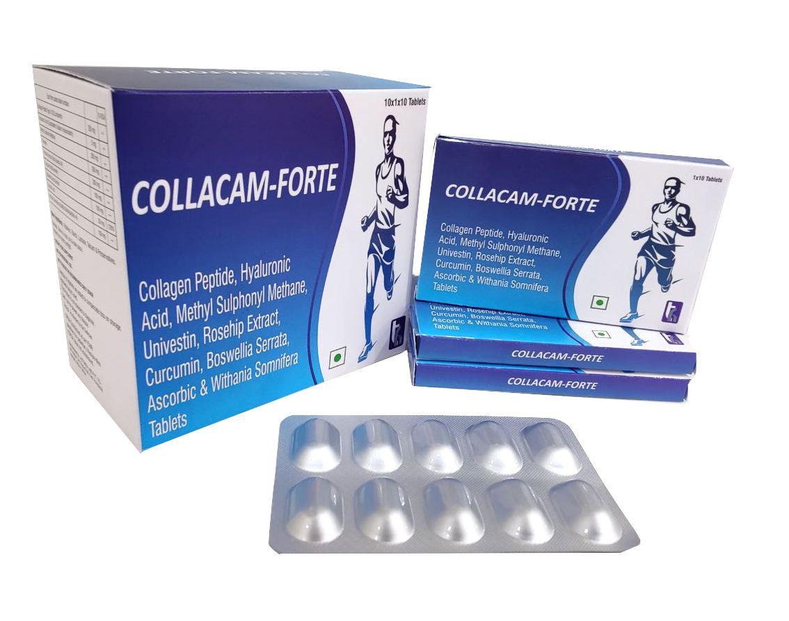 *Collagen Peptide Type 2* (250 mg) + Hyaluronic Acid 5 mg + MSM 200 mg + Univestin 250 mg + Rosehip Ext. 200 mg + Curcumin 100 mg + Boswellia Serrata Extract 100 mg + Ascorbic Acid 50 mg + Ashwagandha 100 mg Tablet — manufactured by Trumac Healthcare