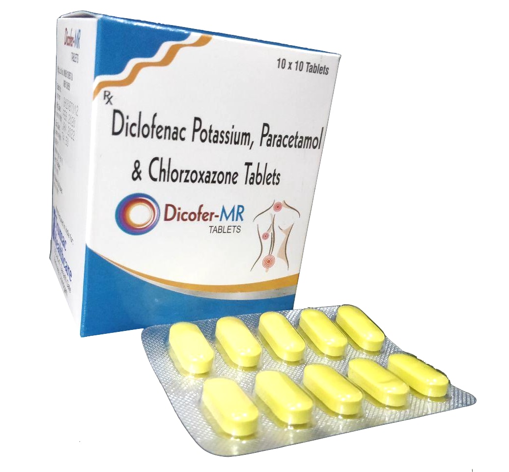 Dicofer-MR Tablet — Diclofenac Potassium 50 mg + Paracetamol 325 mg + Chlorzoxazone from Trumac Healthcare PCD Pharma Franchise India