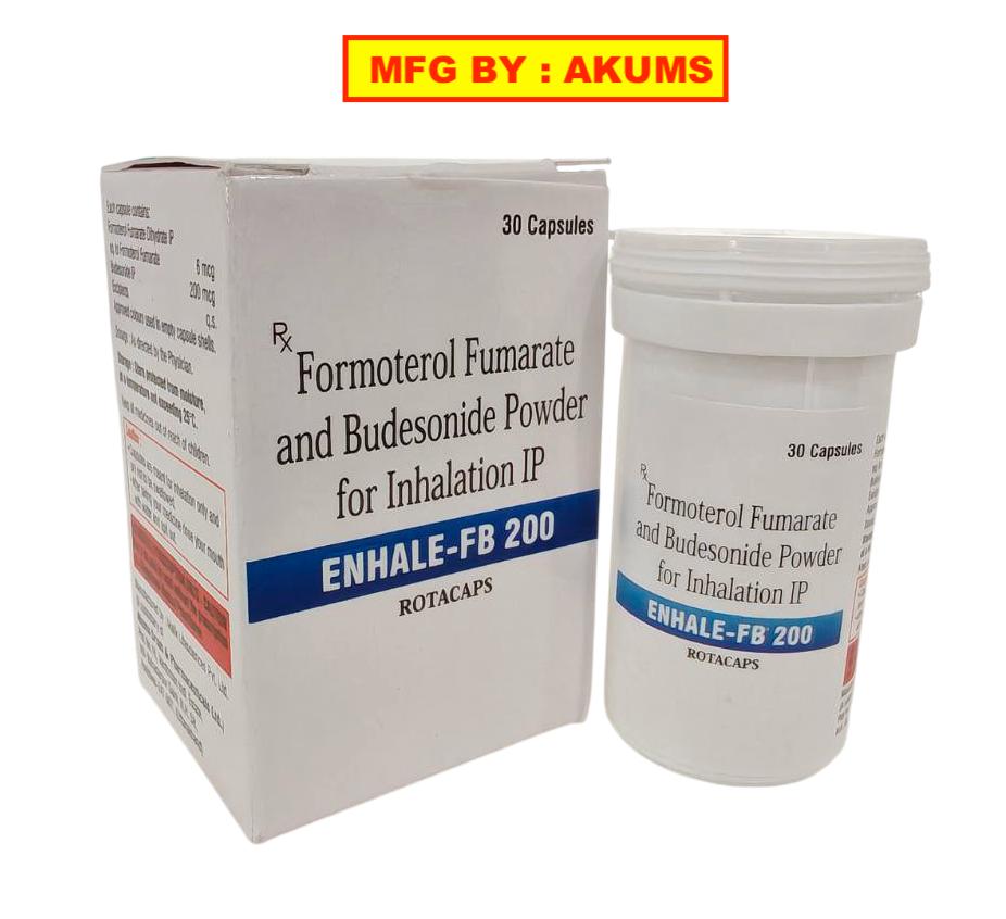 Enhale-FB 200 Rotacaps (Akums) — Formoterol 6 mcg + Budesonide 200 mcg per rotacap from Trumac Healthcare PCD Pharma Franchise India