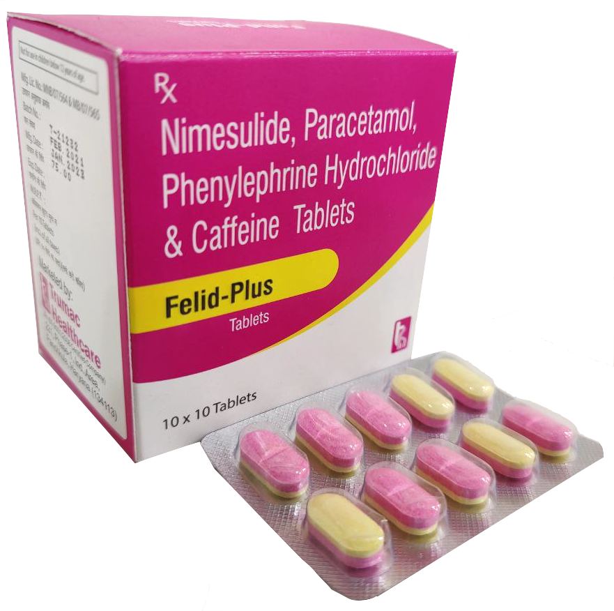 Felid-Plus Tablet — Nimesulide 100 mg + Paracetamol 325 mg + Phenylephrine from Trumac Healthcare PCD Pharma Franchise India