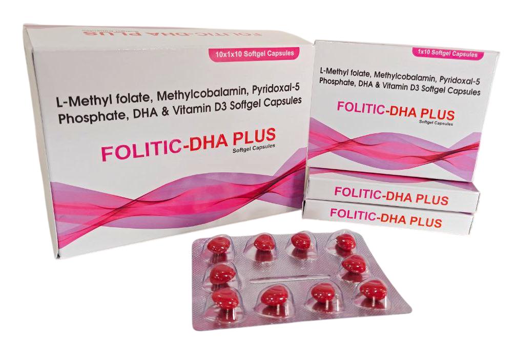 Folitic-DHA Plus Softgel — L-Methylfolate 1 mg + Mecobalamin 1500 mcg + Pyridoxal 5'-Phosphate 0.5 mg + DHA (algal) 200 mg from Trumac Healthcare PCD Pharma Franchise India