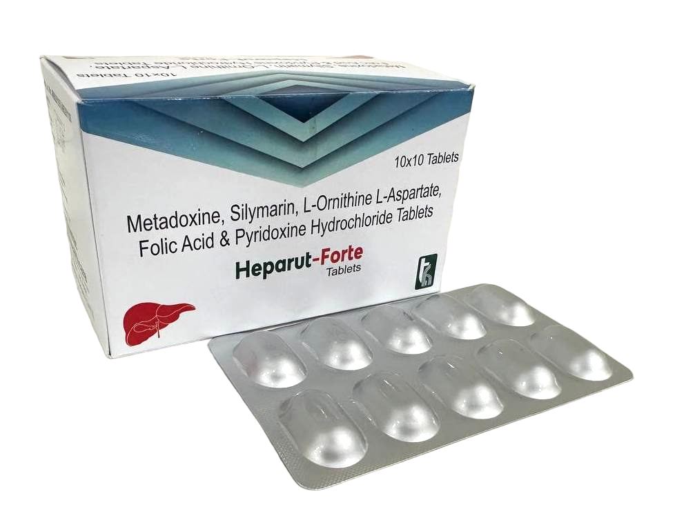 Heparut-Forte Tablet — Metadoxine 250 mg + Silymarin 70 mg + L-Ornithine L-Aspartate + Vitamin E from Trumac Healthcare PCD Pharma Franchise India