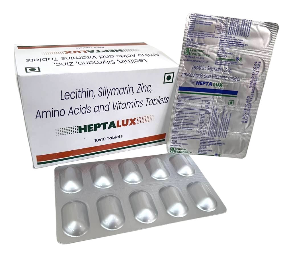 Heptalux Tablet — Lecithin + Silymarin + L-Carnitine + N-Acetylcysteine from Trumac Healthcare PCD Pharma Franchise India