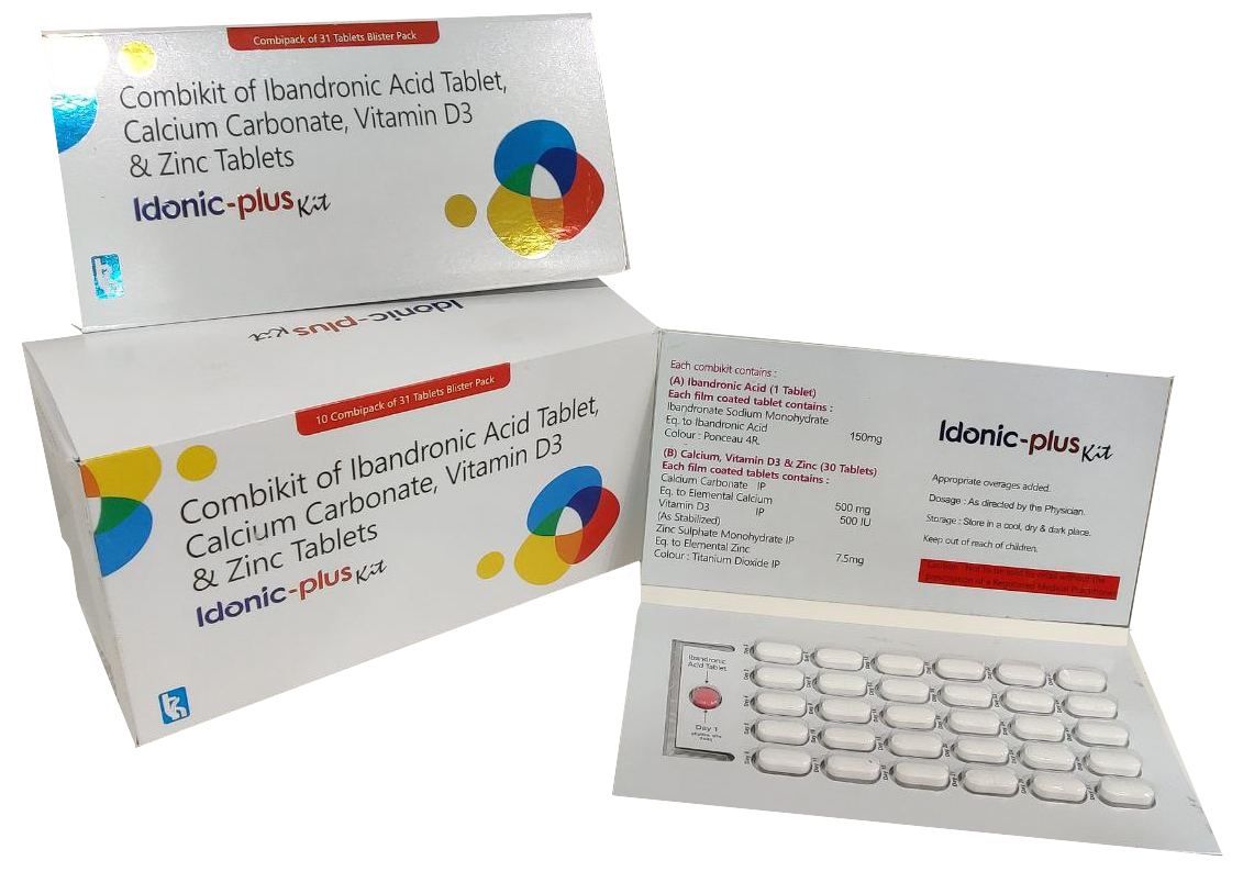 Each Combikit Contains: Ibandronic Acid (1 Tablet) 150 mg Calcium 500 mg + Vit. D3 500 I.U + Zinc Sulphate 7.5 mg (30 Tablet) Kit — manufactured by Trumac Healthcare