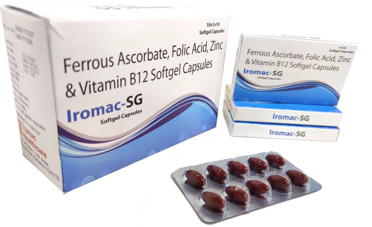 Iromac-SG Capsule — Ferrous Ascorbate 100 mg + Folic Acid 1.5 mg + Zinc from Trumac Healthcare PCD Pharma Franchise India
