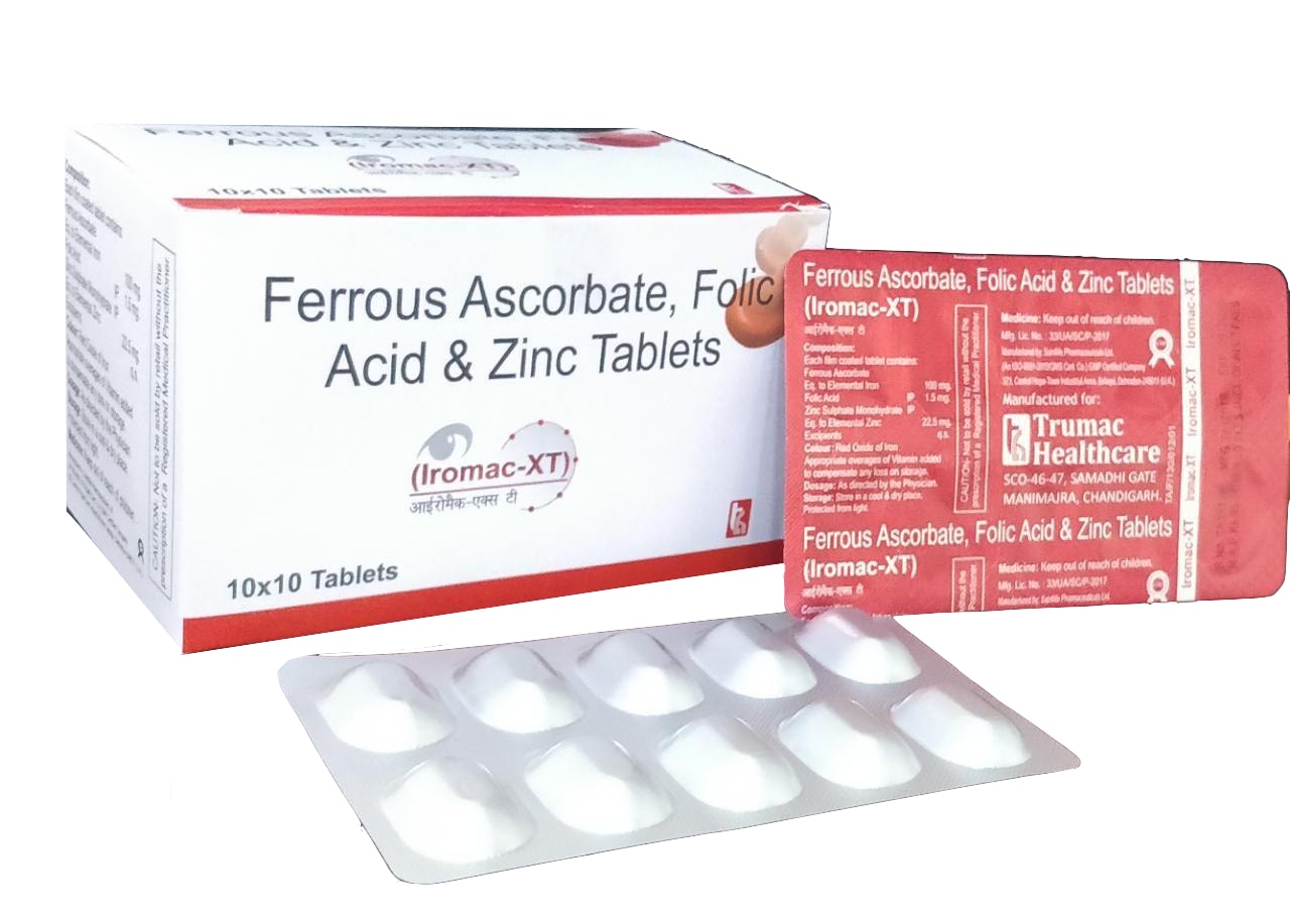 Ferrous Ascorbate 100 mg + Folic Acid 1.5 mg + Zinc Sulphate 22.5 mg Tablet — manufactured by Trumac Healthcare
