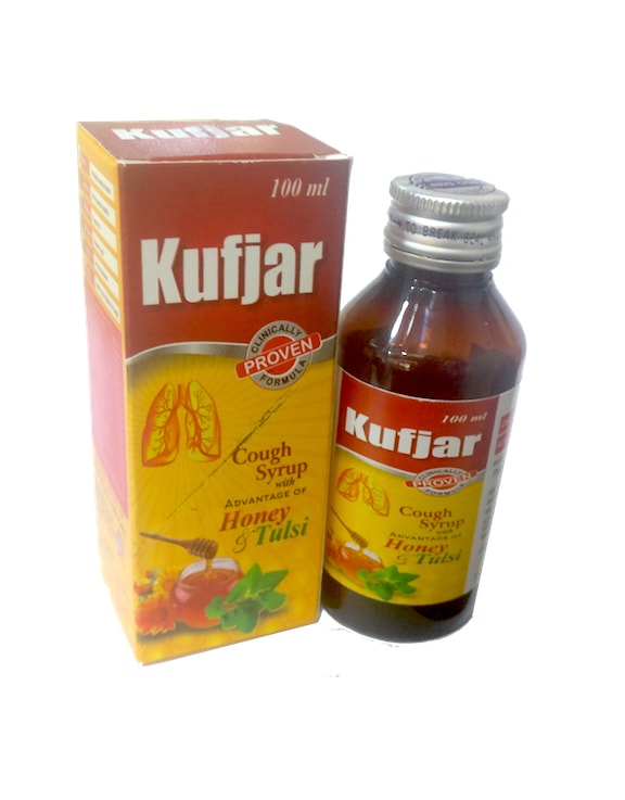 Kufjar Cough Syrup — Herbal Cough Blend with Honey (Tulsi, Mulethi, Adusa, Pippali, Honey) from Trumac Healthcare PCD Pharma Franchise India