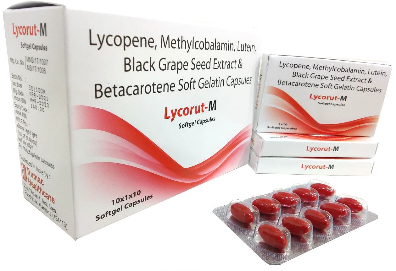 Lycorut-M Softgel — Lycopene 10% 5000 mcg + Grape Seed Extract 95% + Multiminerals from Trumac Healthcare PCD Pharma Franchise India