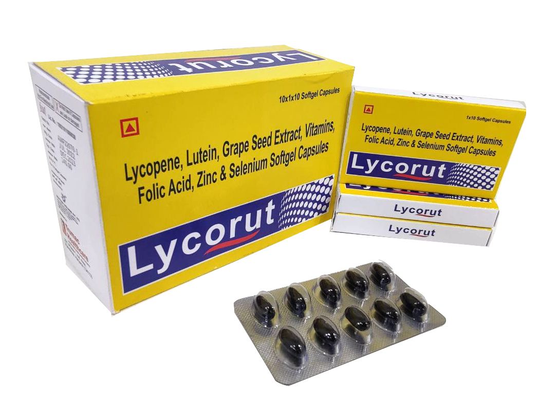 Lycorut Softgel — Lycopene 6% 2 mg + Lutein 8% 3 mg + Grape Seed Extract + Multivitamins from Trumac Healthcare PCD Pharma Franchise India