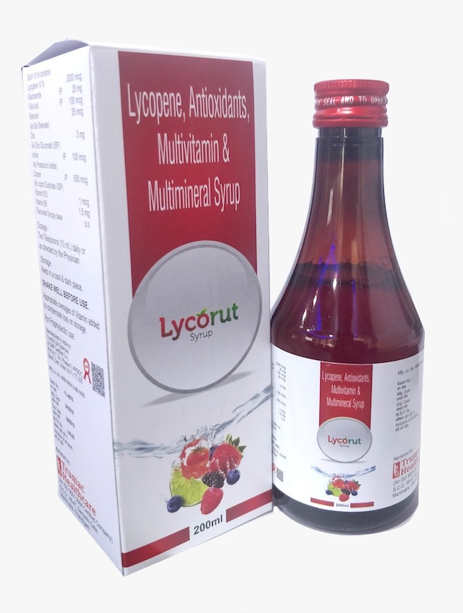 Lycorut Syrup — Lycopene 1000 mcg + Vitamin A Concentrate 2500 IU + Multivitamins from Trumac Healthcare PCD Pharma Franchise India