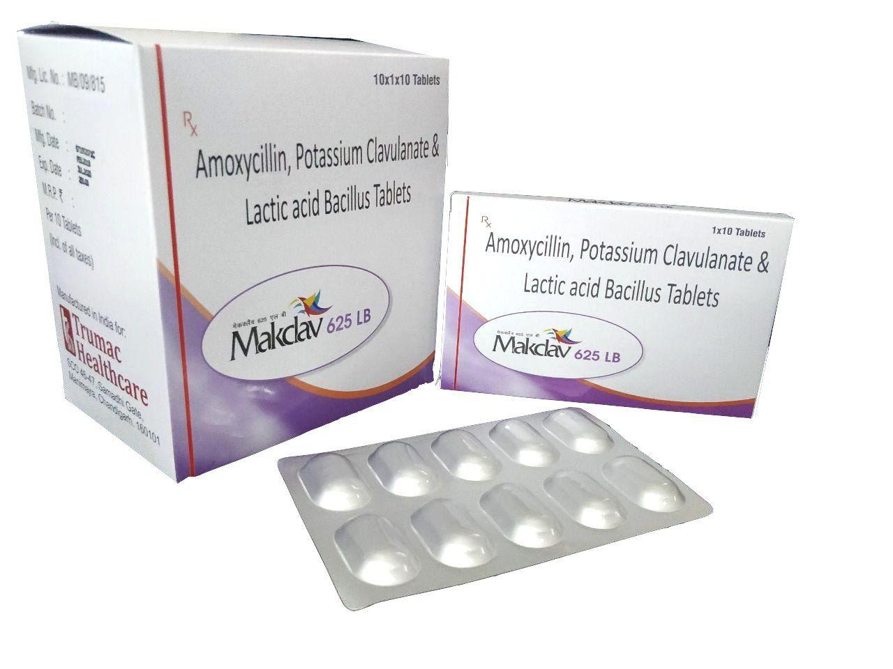 Makclav-625 LB Tablet — Amoxycillin 500 mg + Potassium Clavulanate 125 mg + Lactobacillus Spores from Trumac Healthcare PCD Pharma Franchise India