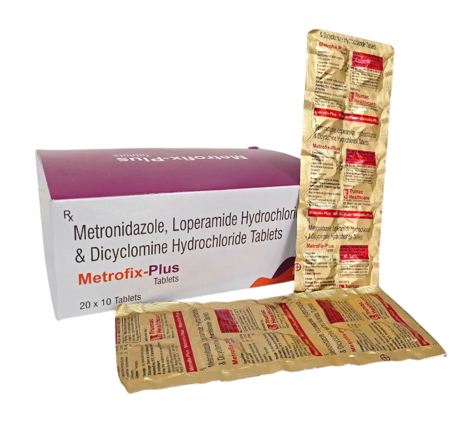 Metrofix-Plus Tablet — Metronidazole 200 mg + Loperamide 2 mg + Dicyclomine 20 mg from Trumac Healthcare PCD Pharma Franchise India