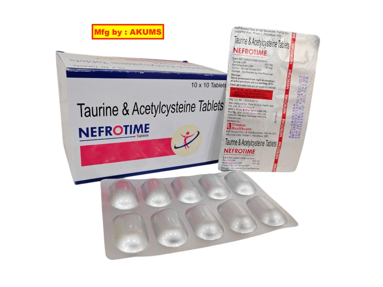 Nefrotime Tablet (Akums) — Acetylcysteine 150 mg + Taurine 500 mg from Trumac Healthcare PCD Pharma Franchise India