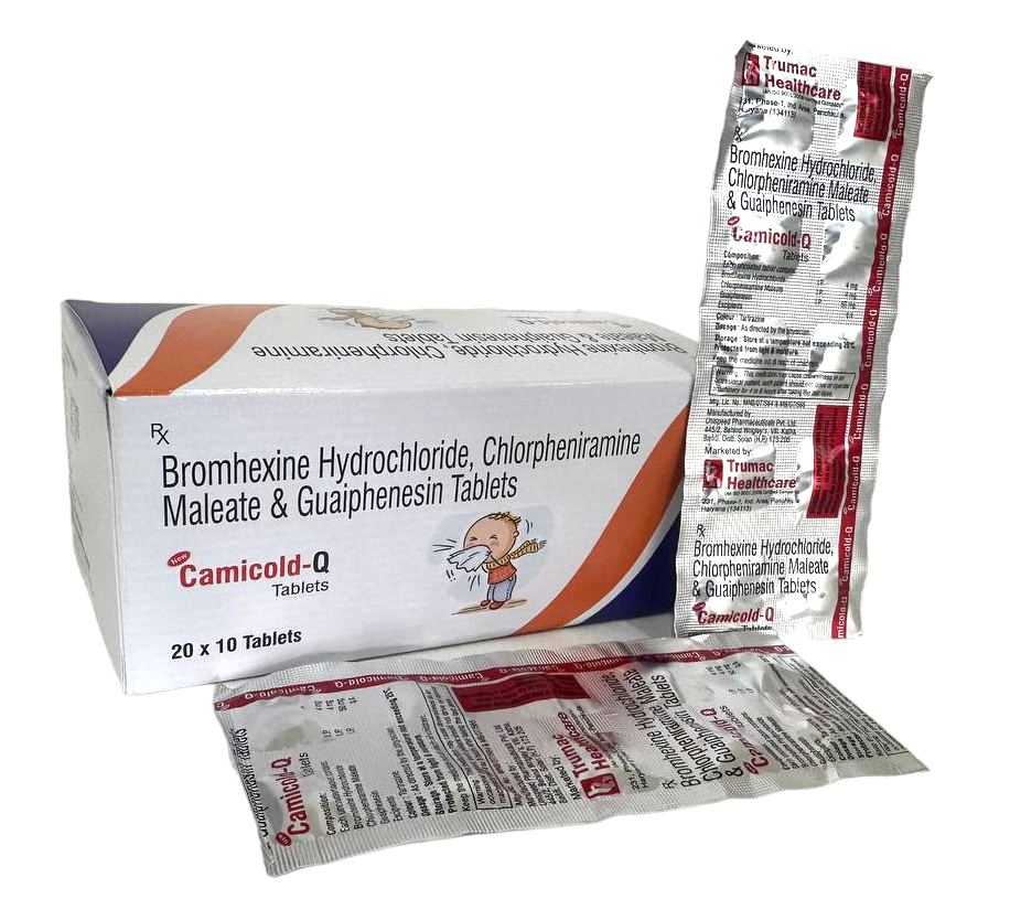 Camicold-Q Tablet — Bromhexine 4 mg + Chlorpheniramine Maleate (CPM) 4 mg + Guaifenesin 50 mg from Trumac Healthcare PCD Pharma Franchise India