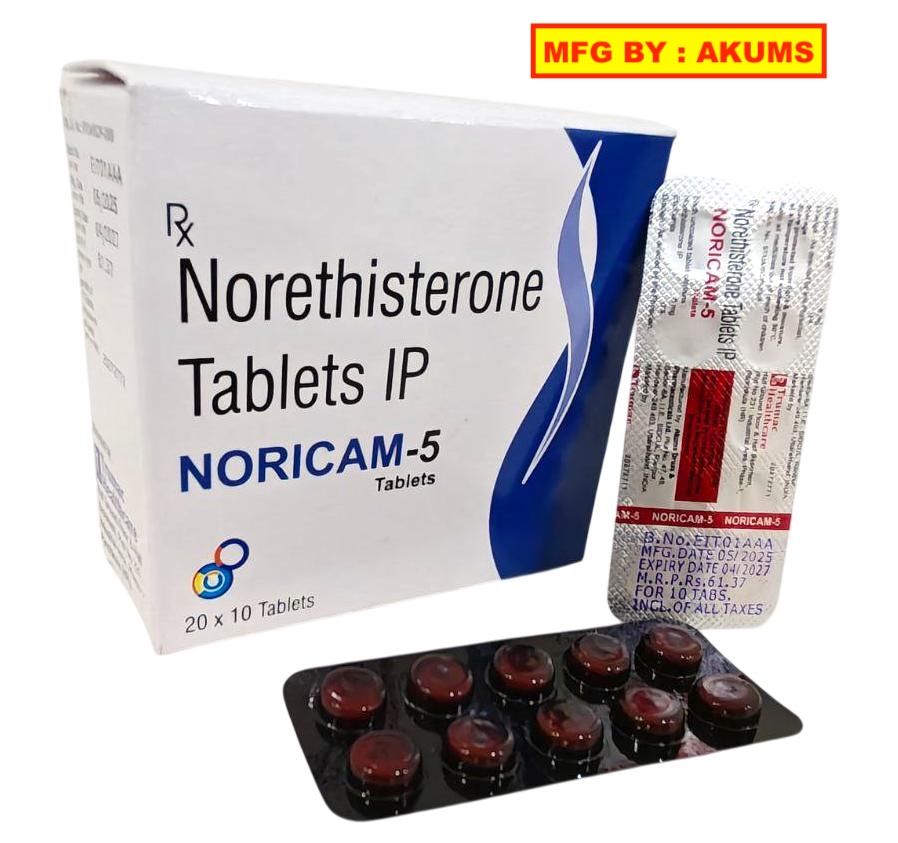 Noricam-5 Tablet (Akums) — Norethisterone 5 mg from Trumac Healthcare PCD Pharma Franchise India