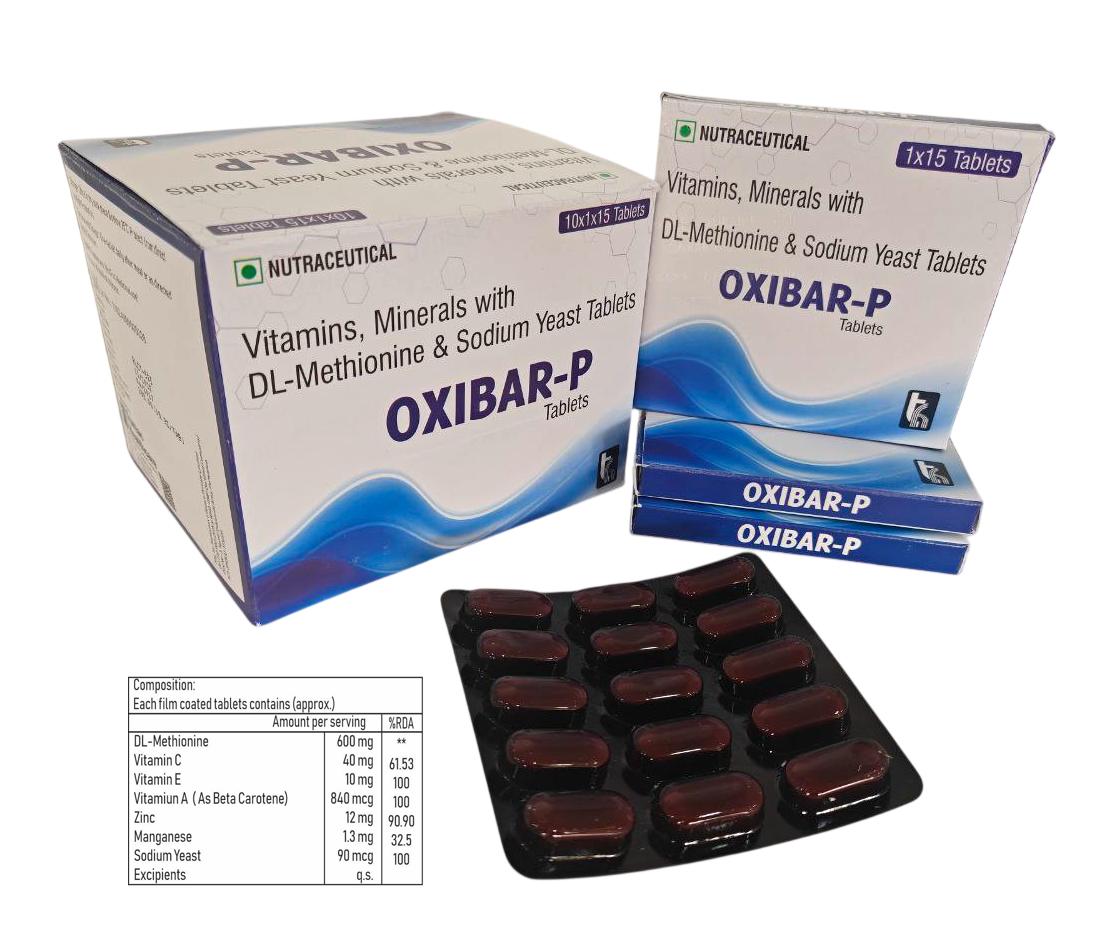 DL-Methionine 600 mg, Vitamin C 40 mg, Vitamin E 10 mg, Vitamin A (as Beta Carotene) 840 mcg, Zinc 12 mg, Manganese 1.3 mg, Sodium Yeast 90 mcg (Same as Antoxid-P) Tablet — manufactured by Trumac Healthcare