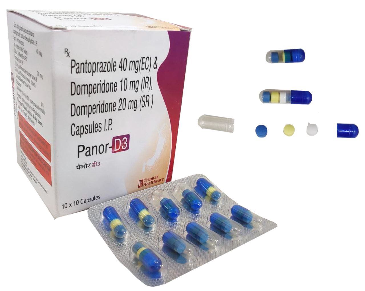 Panor-D3 (Tab-in-Cap) — Each Capsule contains 3 tablets: Pantoprazole + Domperidone + Cinitapride from Trumac Healthcare PCD Pharma Franchise India