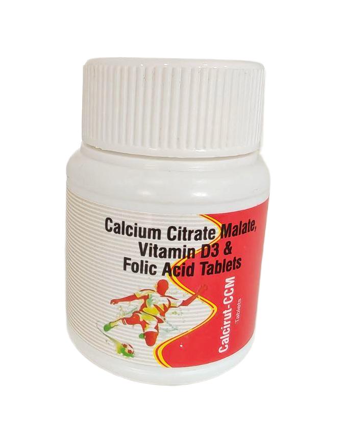 Calcirut-CCM Tablet — Calcium Citrate Malate 250 mg + Vitamin D3 100 IU + Folic Acid from Trumac Healthcare PCD Pharma Franchise India