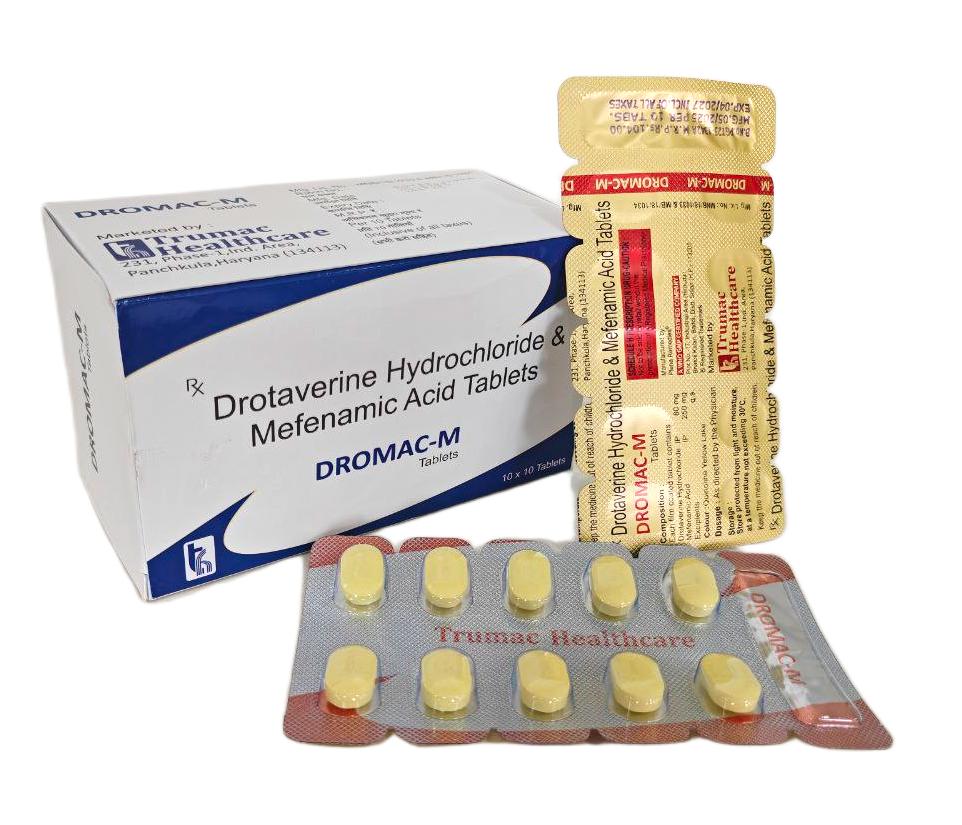 Dromac-M Tablet — Drotaverine Hydrochloride 80 mg + Mefenamic Acid 250 mg from Trumac Healthcare PCD Pharma Franchise India