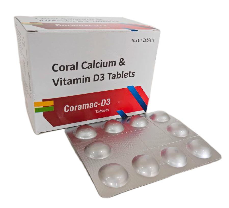 Coramac-D3 Tablet — Coral Calcium 250 mg + Vitamin D3 500 IU from Trumac Healthcare PCD Pharma Franchise India