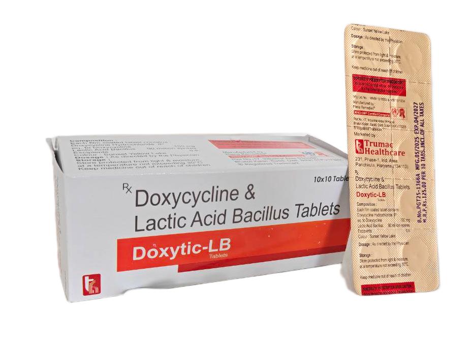 Doxycycline (100 mg) + Lactobacillus (90 Million Spores) (Tab) Tablet — manufactured by Trumac Healthcare