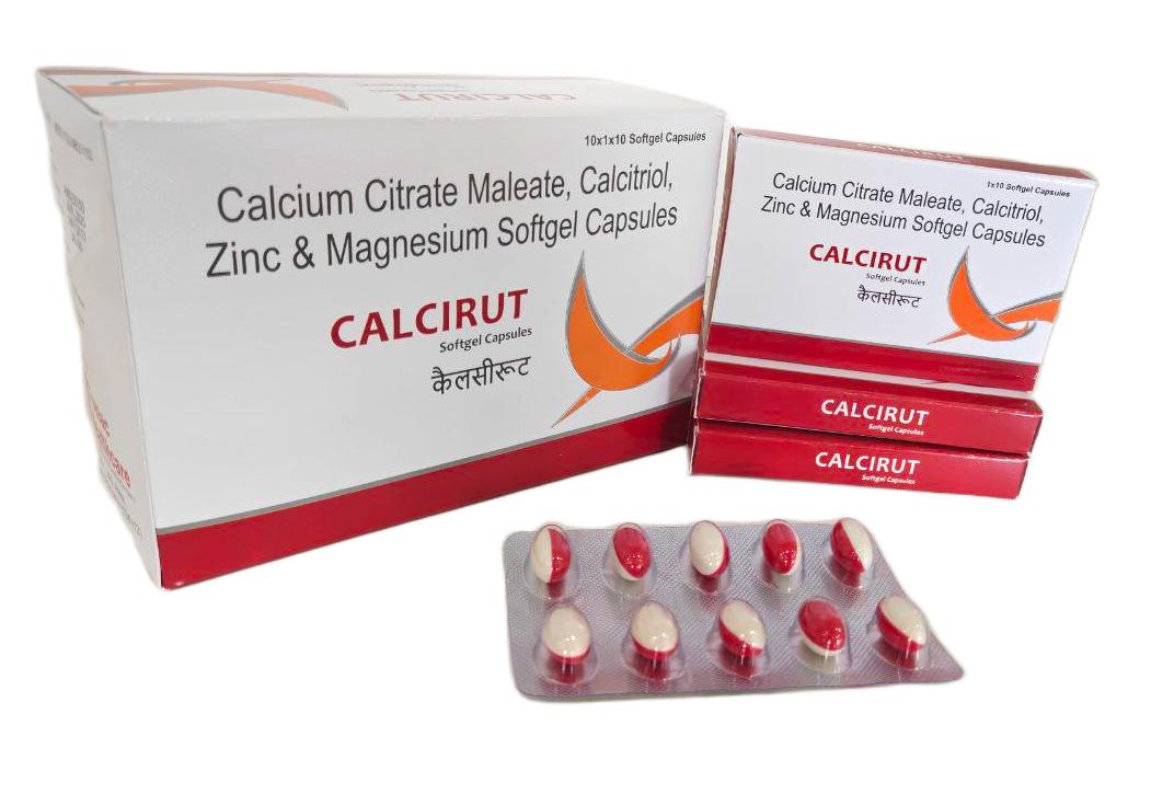 Calcirut Soft Gel Capsule — Calcitriol 0.25 mcg + Calcium Citrate 500 mg + Zinc Oxide from Trumac Healthcare PCD Pharma Franchise India
