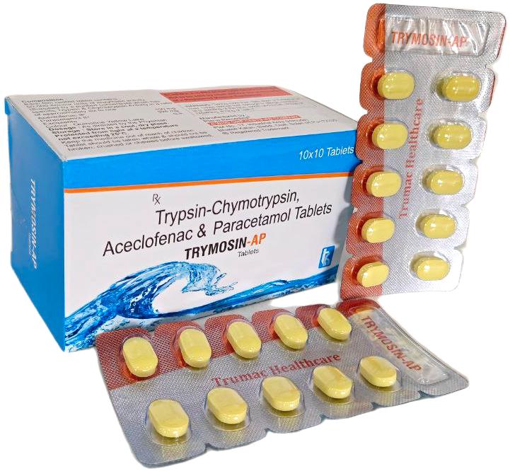 Trymosin-AP Tablet — Aceclofenac 100 mg + Paracetamol 325 mg + Trypsin Chymotrypsin from Trumac Healthcare PCD Pharma Franchise India