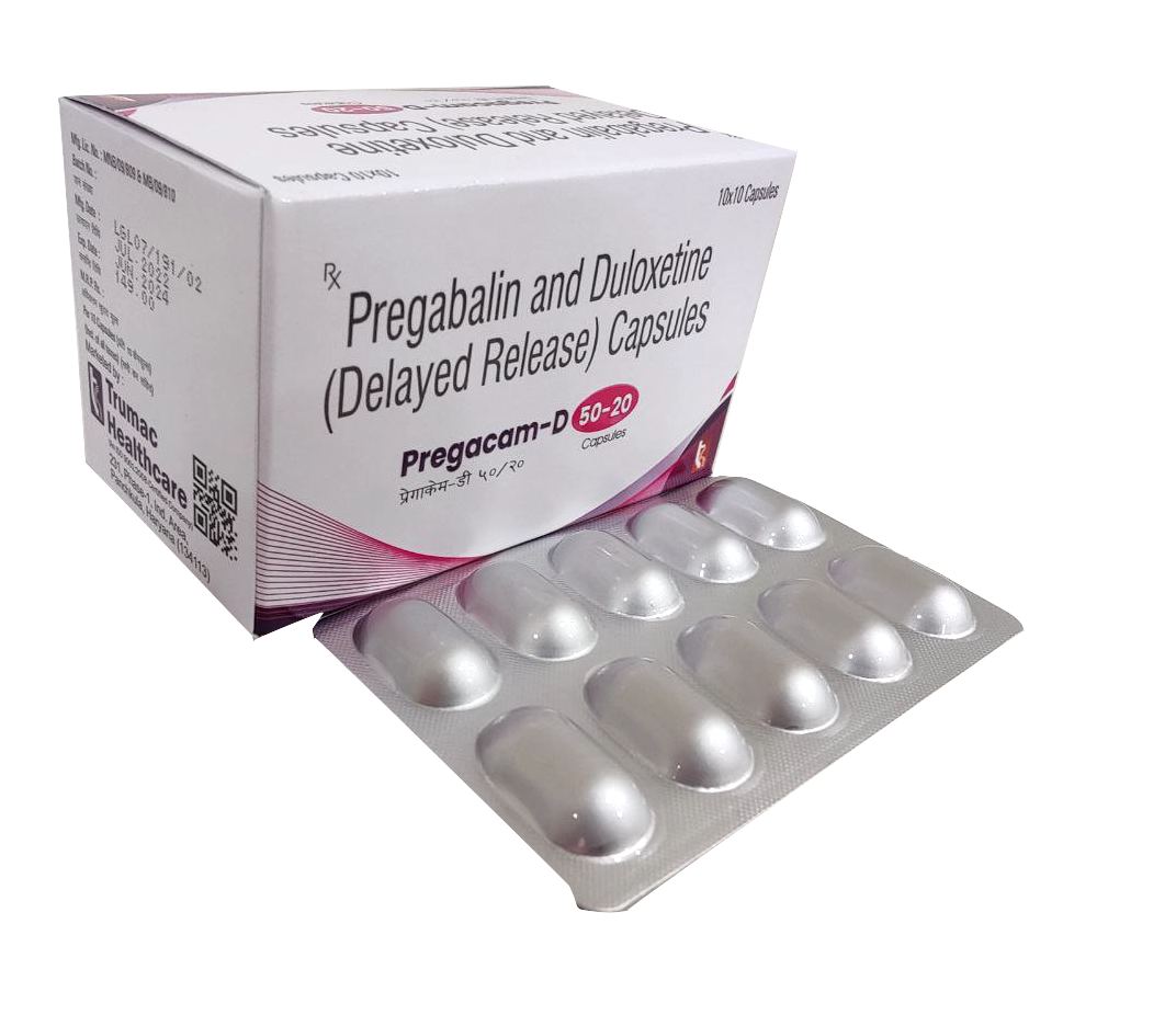Pregacam-D 50/20 Capsule — Pregabalin 50 mg + Duloxetine 20 mg from Trumac Healthcare PCD Pharma Franchise India