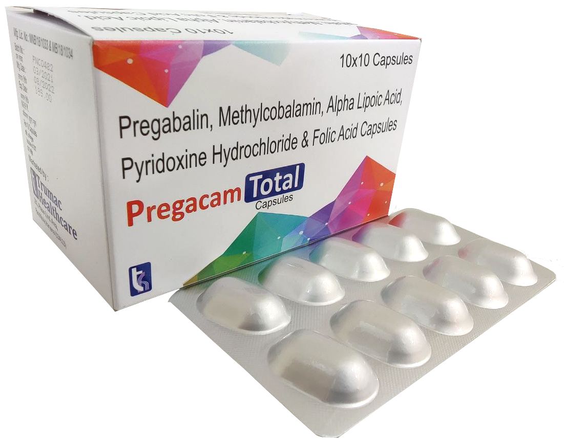 Pregacam-Total Capsule — Pregabalin 75 mg + Methylcobalamin 750 mcg + Multivitamin from Trumac Healthcare PCD Pharma Franchise India