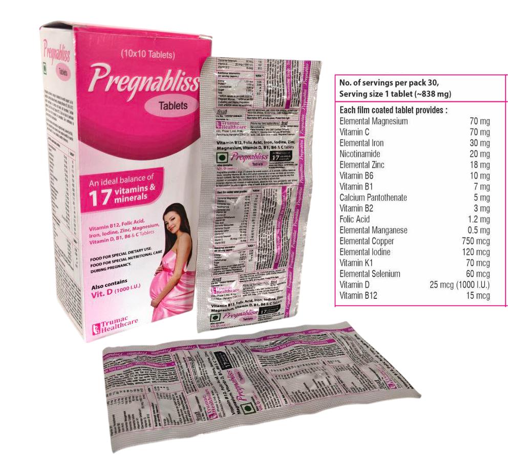 Pregnabliss Tablet — 17 Vitamins + Minerals (Comprehensive Pregnancy Formula) from Trumac Healthcare PCD Pharma Franchise India