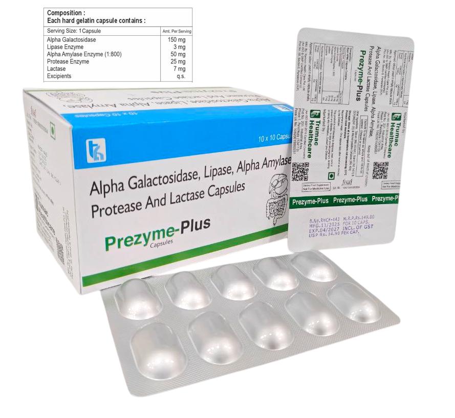 Prezyme-Plus 100 ml — Alpha Galactosidase + Diastase + Pepsin + Lipase from Trumac Healthcare PCD Pharma Franchise India
