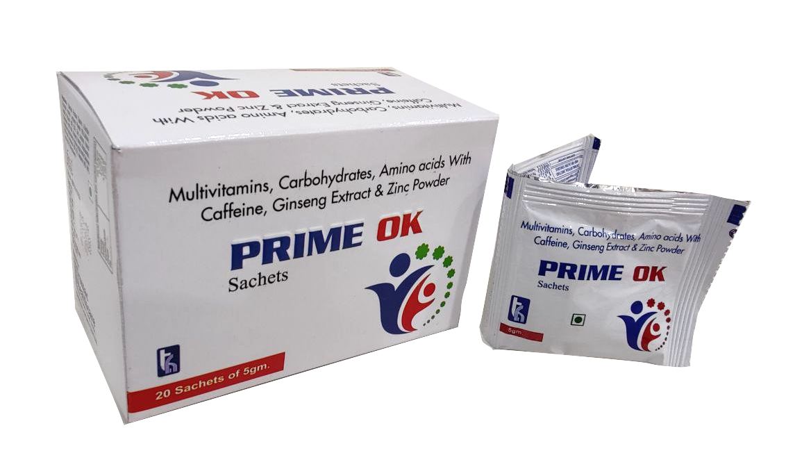 Prime-OK Sachets — Multivitamins + Carbohydrates + Amino Acids + Antioxidants from Trumac Healthcare PCD Pharma Franchise India