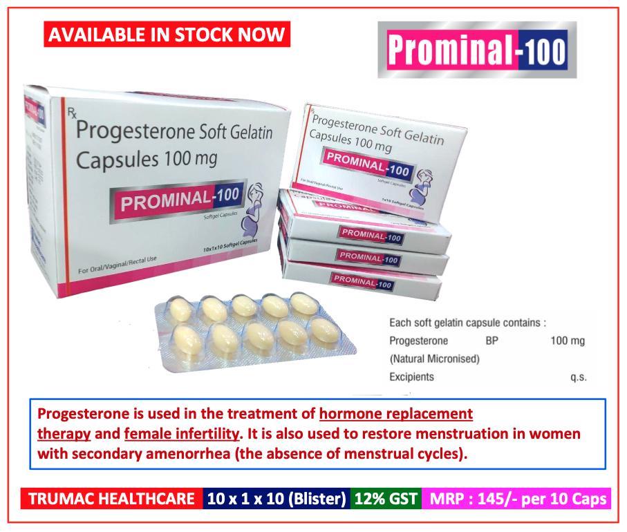 Prominal-100 Softgel — Natural Micronised Progesterone 100 mg from Trumac Healthcare PCD Pharma Franchise India