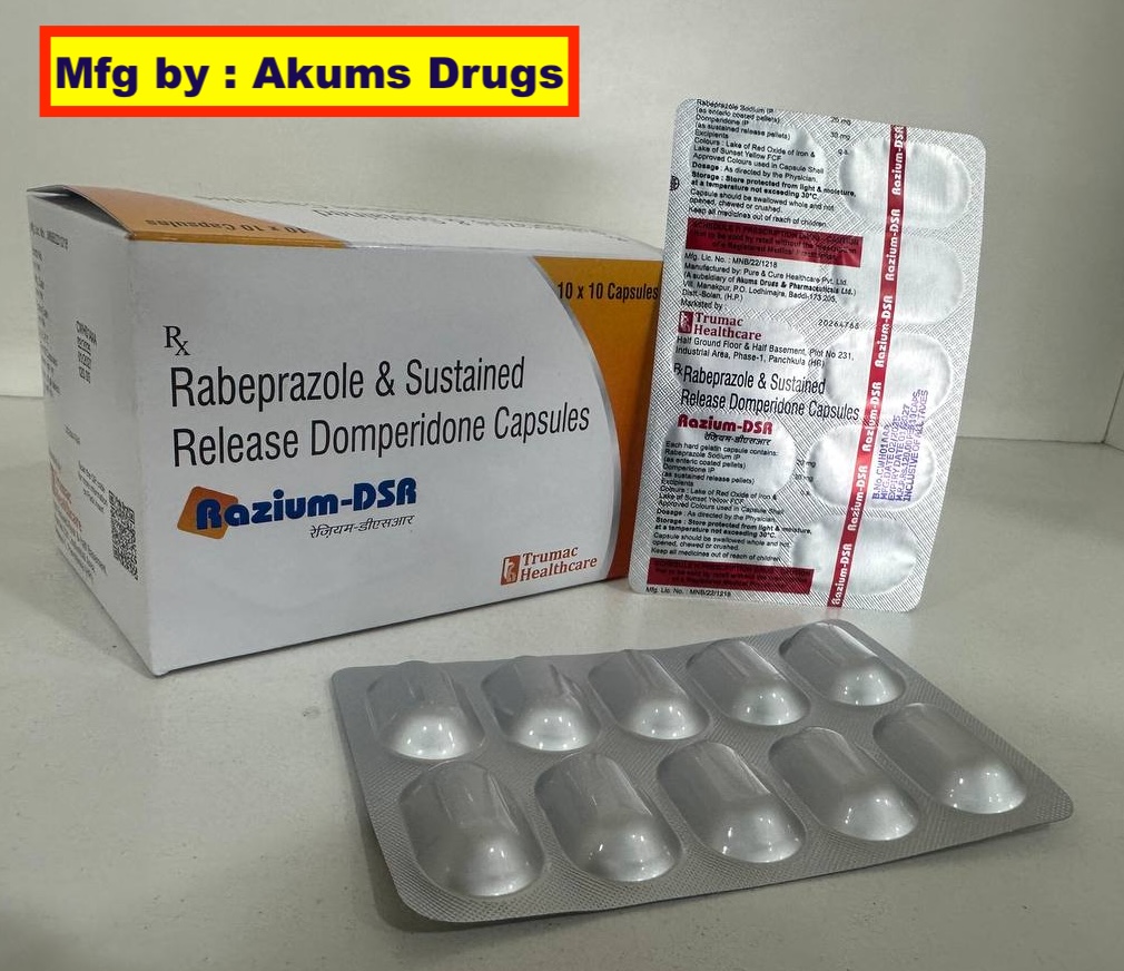 Razium-DSR (Akums) — Rabeprazole 20 mg + Domperidone 30 mg (SR) from Trumac Healthcare PCD Pharma Franchise India