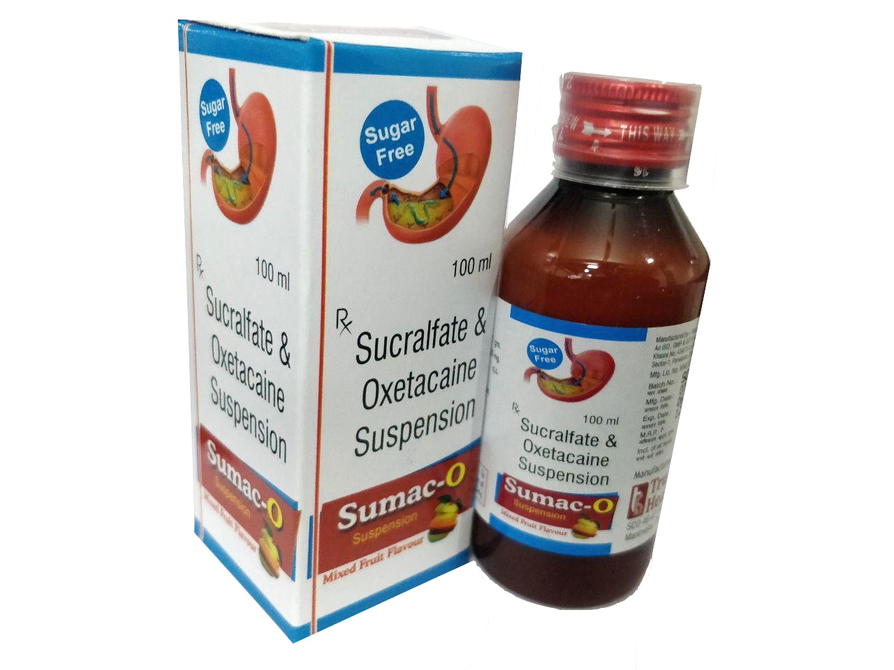 Sumac-O 100 ml Suspension — Sucralfate 1 g + Oxetacaine 20 mg per 10 ml from Trumac Healthcare PCD Pharma Franchise India
