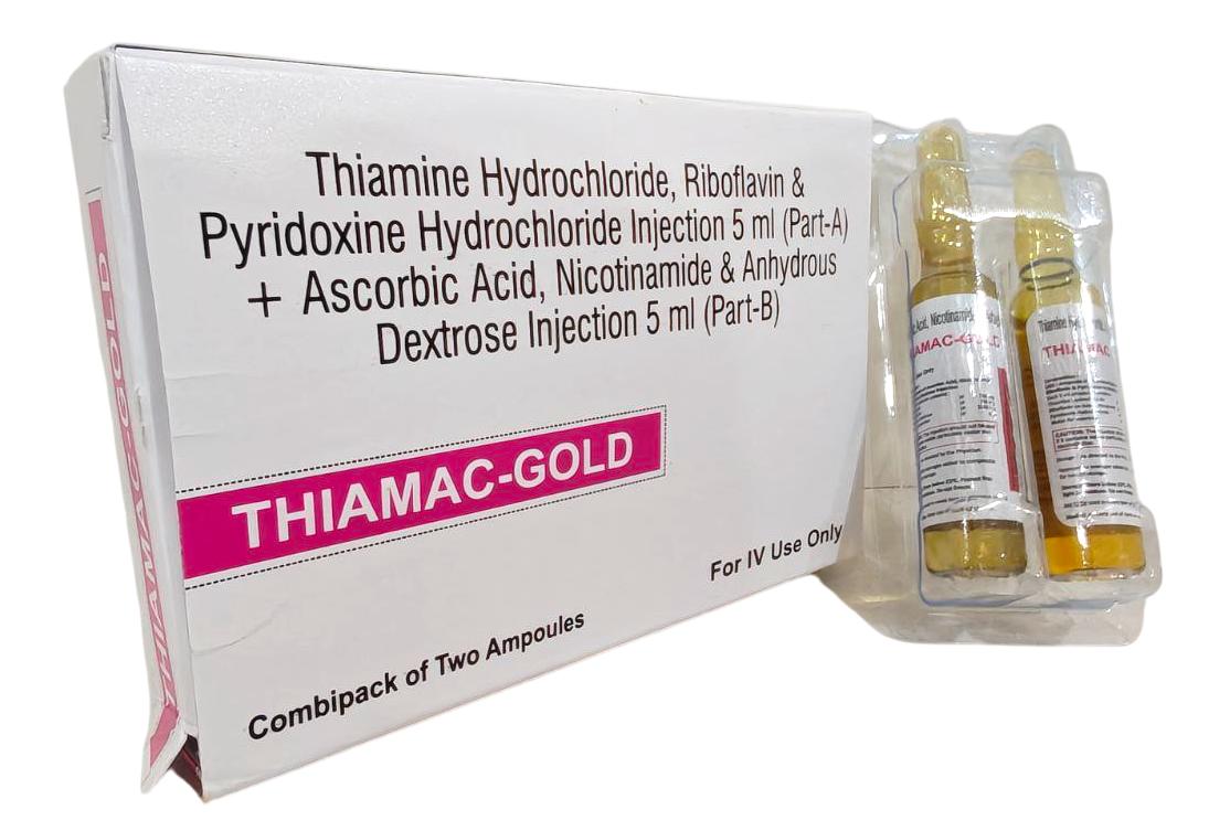 Part A : Thiamine(Vitamin B1) (250 mg) + Vitamin B2 (4 mg) + Vitamin B6 (Pyridoxine) (50 mg) Part B : Ascorbic Acid 500 mg + Nicotinamide 160 mg + Anhydrous Dextrose 1000 mg Injection — manufactured by Trumac Healthcare