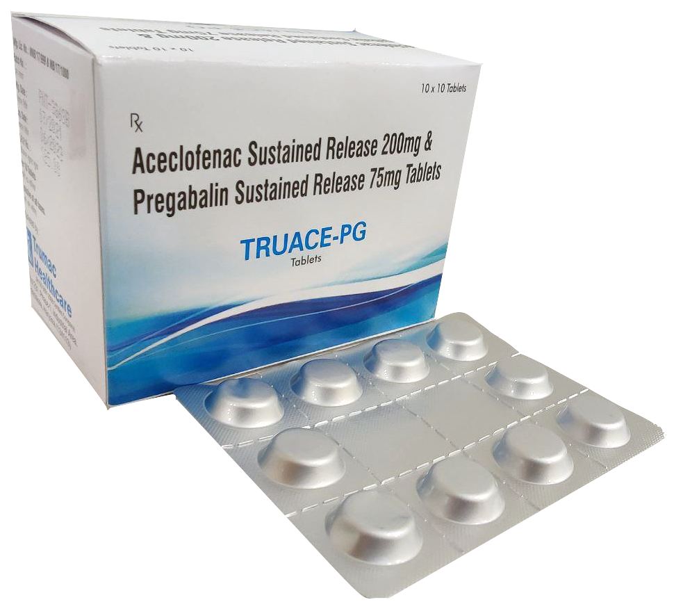 Truace-PG SR Tablet — Aceclofenac 200 mg + Pregabalin 75 mg (Sustained Release) from Trumac Healthcare PCD Pharma Franchise India