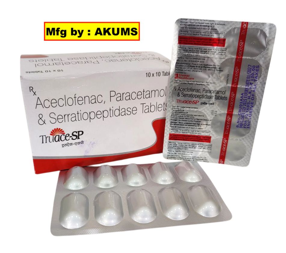 Truace-SP (Akums) — Aceclofenac 100 mg + Paracetamol 325 mg + Serratiopeptidase 15 mg from Trumac Healthcare PCD Pharma Franchise India